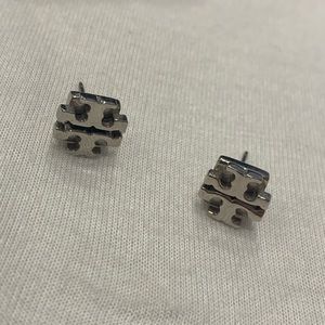 Silver Tory Burch logo earrings